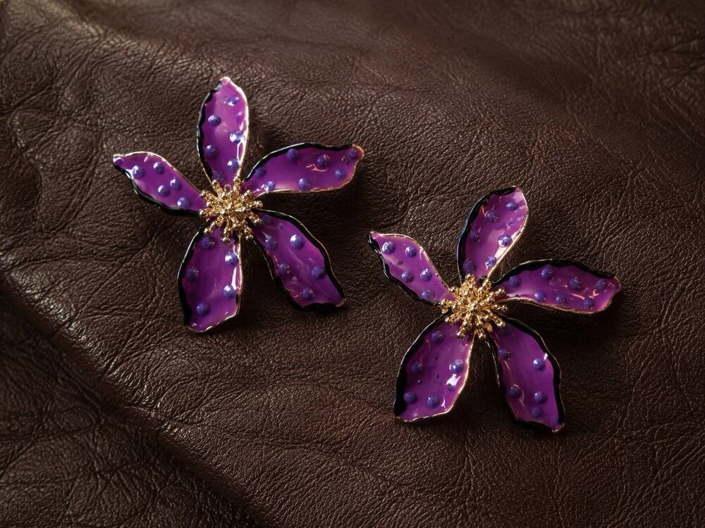 Artisan Flower Earrings Orchid Zara Gold Boho Cottagecore Statement Y2K Purple
